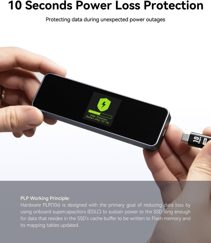 DOCKCASE Visual Smart M.2 NVMe SSD Enclosure,Support 10s PLP Prevents Write Data Loss,USB 3.2 Gen 2 Type-C (10 Gbps),fits NVMe PCIe Size 2230/2242/2260/2280,Support M-Key B+M Key UASP - Image 3